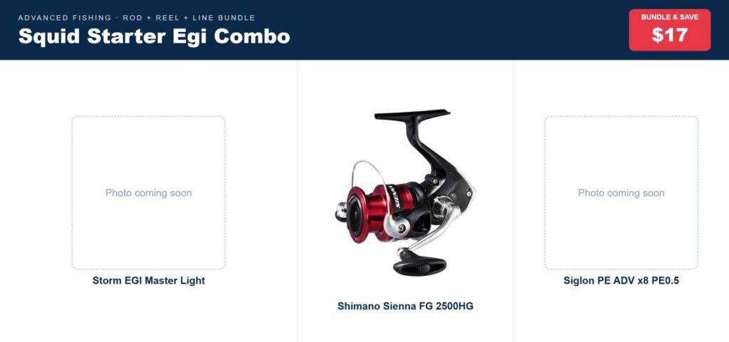 Squid Starter Egi Combo | Storm EGI Master Light Rod, Sienna 2500HG Reel & Siglon PE0.5 Braid