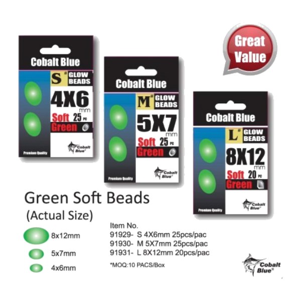 Cobalt Blue Lumo Green Soft Beads