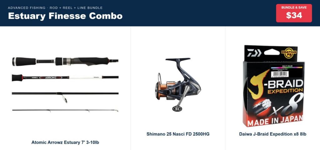 Estuary Finesse Combo | Arrowz Estuary 7' 3-10lb Rod, Nasci 2500HG Reel & J-Braid 8lb