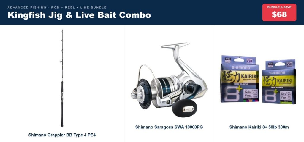 Kingfish Jig & Live Bait Combo | Grappler BB PE4 Jig Rod, Saragosa 10000PG Reel & Kairiki 50lb Braid