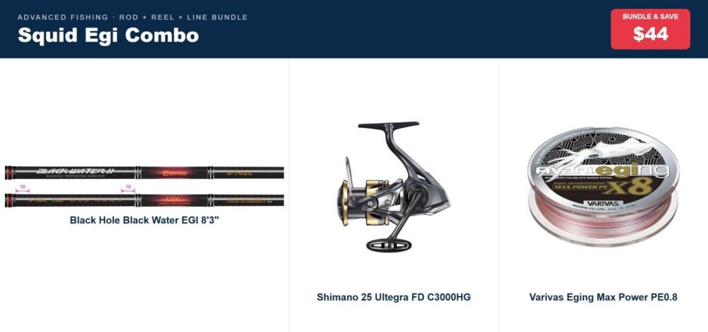 Squid Egi Combo | Black Hole Black Water 8'3" Rod, Ultegra C3000HG Reel & Varivas Egi PE0.8