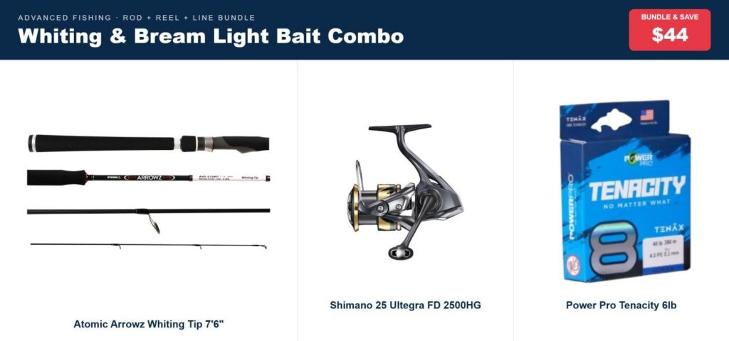 Whiting & Bream Light Bait Combo | Arrowz Whiting Tip 7'6" Rod, Ultegra 2500HG Reel & Power Pro 6lb